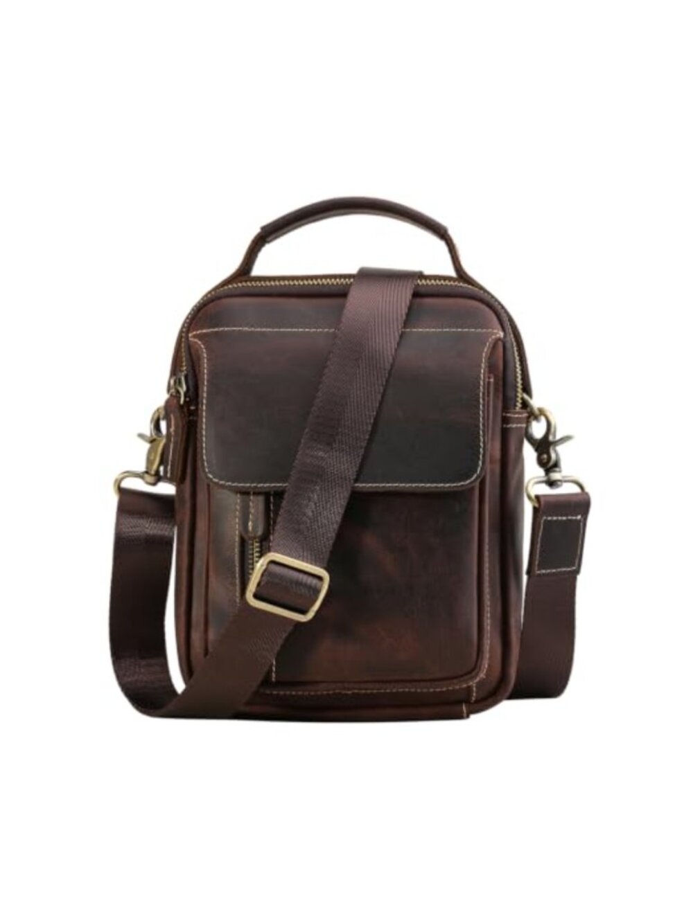 Full Grain Leather Crossbody Shoulder Bag Messenger Bag for Men